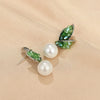 Green crystal leaf pearl earrings