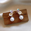 Flower pearl dangle earrings