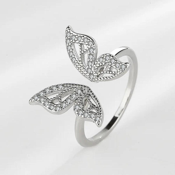 Silver Butterfly Wings Open Ring