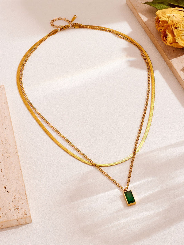 Gold Plated Baguette Snake Emerald Necklace