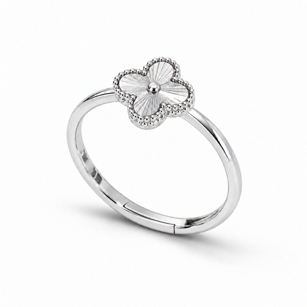 S925 Silver Clover Bloom Adjustable Ring