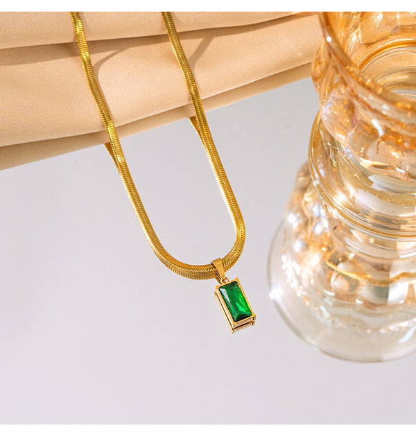 Emerald Gold Plated Anti Tarnish Chain Pendant