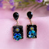 Gold Plated Blue Rhinestone Flower Earring