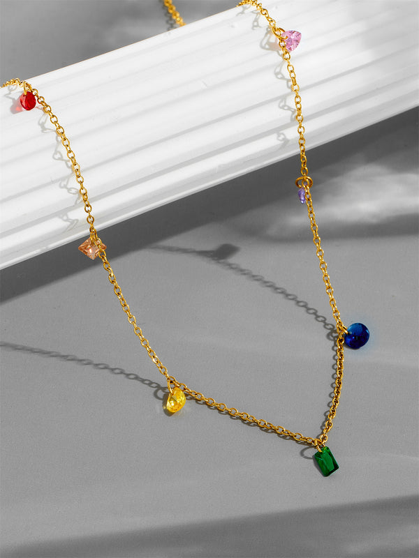 Gold Plated Multicolor Zirconia Necklace