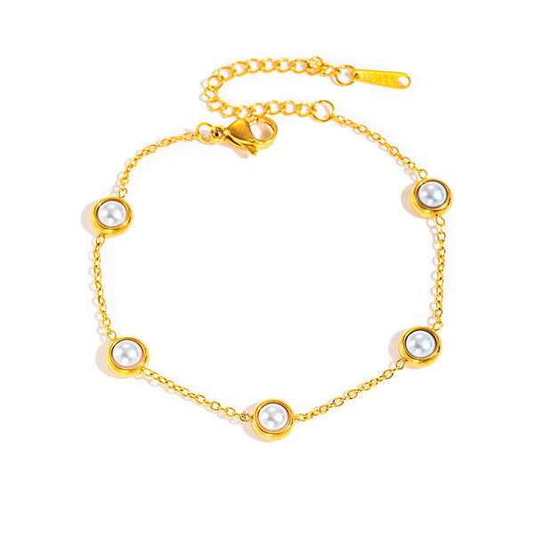 Classic Pearl Charm Gold Bracelet