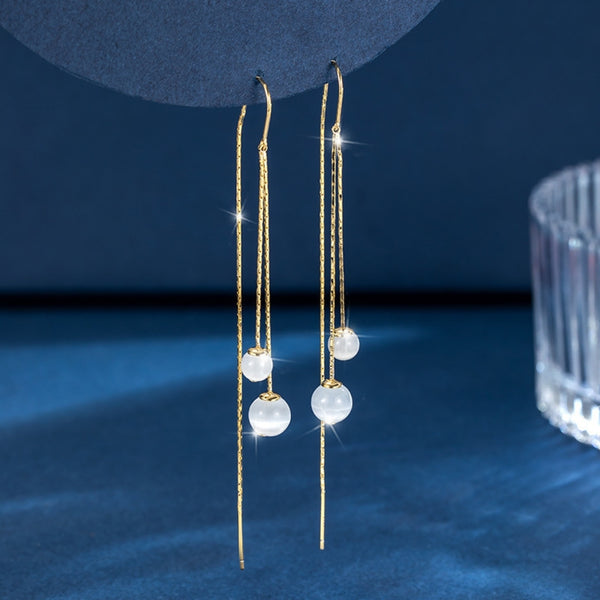 Opal ball long tassel earring