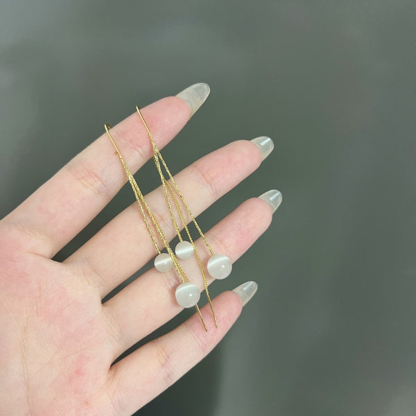 Opal ball long tassel earring