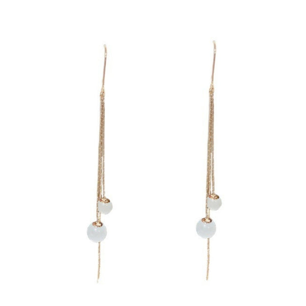 Opal ball long tassel earring