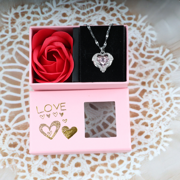 Love silver pink heart necklace