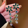 Designer Green Crystal Long Earrings
