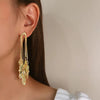 Gold Drop Flower Leaf Earrings
