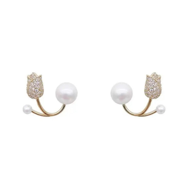 Gold Plated Mini Rose Pearl Stud Earring