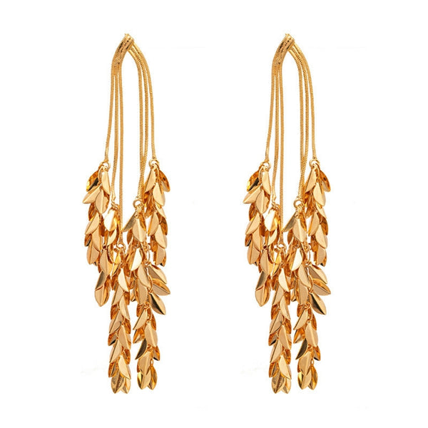 Gold Drop Flower Leaf Earrings