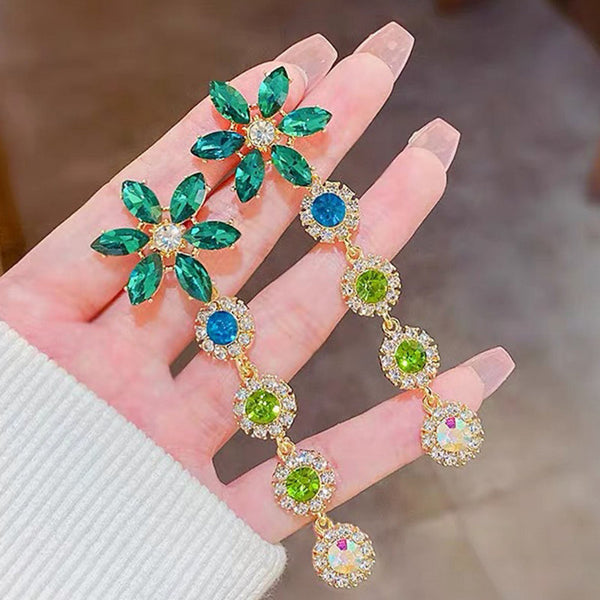 Designer Green Crystal Long Earrings