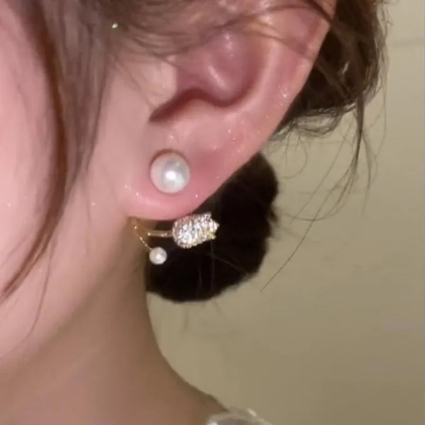 Gold Plated Mini Rose Pearl Stud Earring