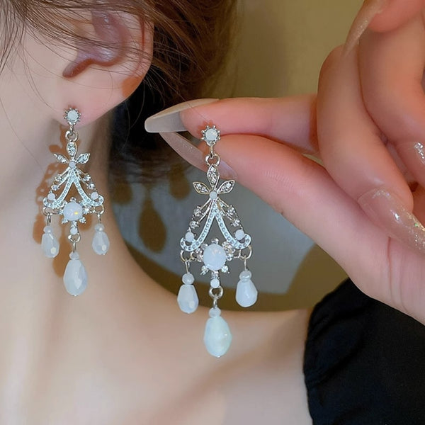 Elegant stone long earring