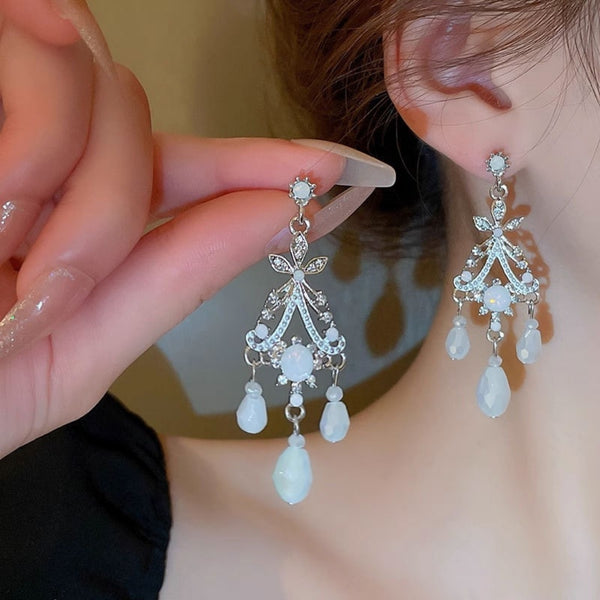 Elegant stone long earring