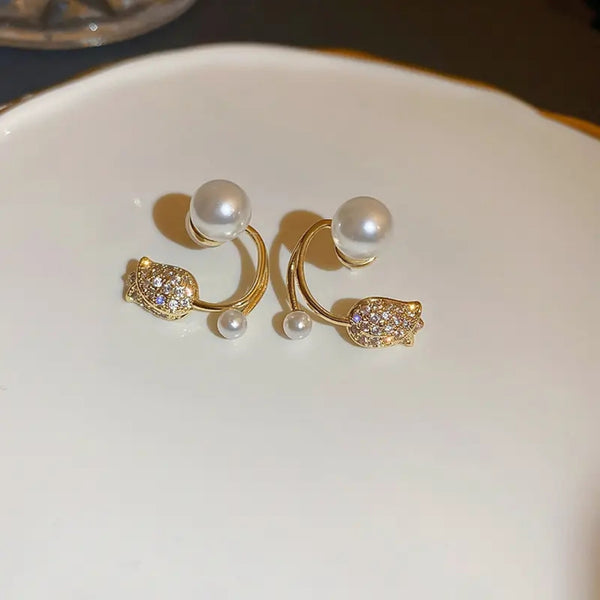Gold Plated Mini Rose Pearl Stud Earring