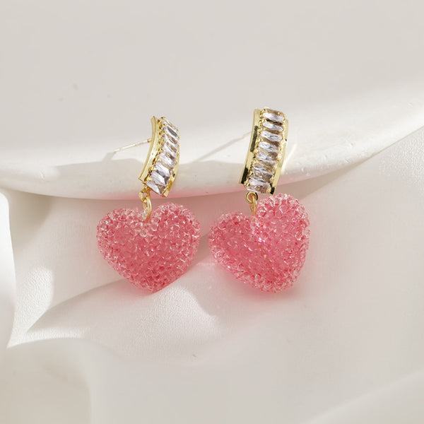 Pink Love Heart Crystal Earrings