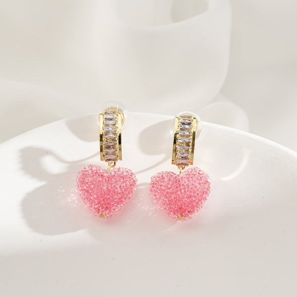 Pink Love Heart Crystal Earrings