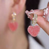 Pink Love Heart Crystal Earrings