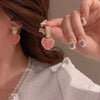 Pink Love Heart Crystal Earrings