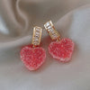 Pink Love Heart Crystal Earrings