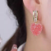 Pink Love Heart Crystal Earrings
