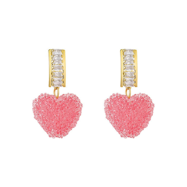 Pink Love Heart Crystal Earrings