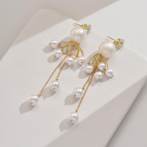 White Long Pearl earrings
