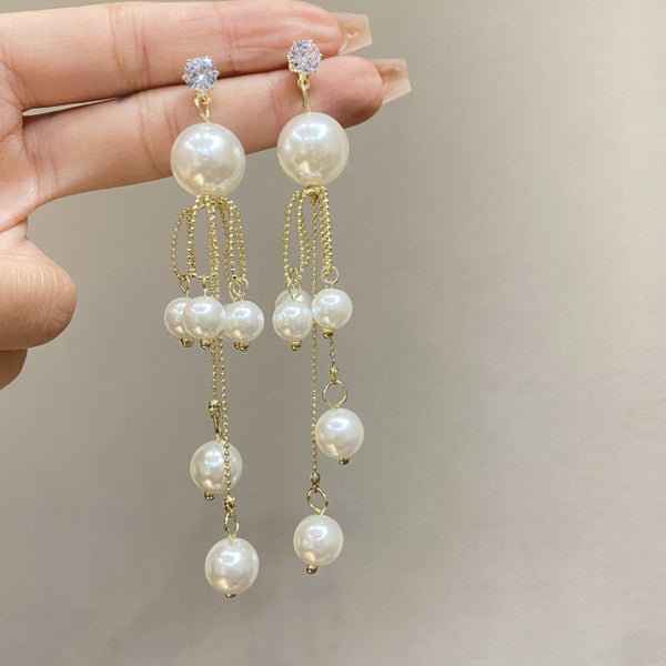 White Long Pearl earrings