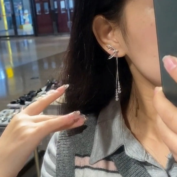 White bow long tassel earrings