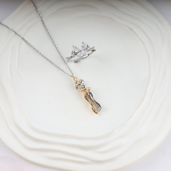 Love Hug Couple Necklace,Ring Set