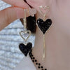 Black Long Heart Earrings