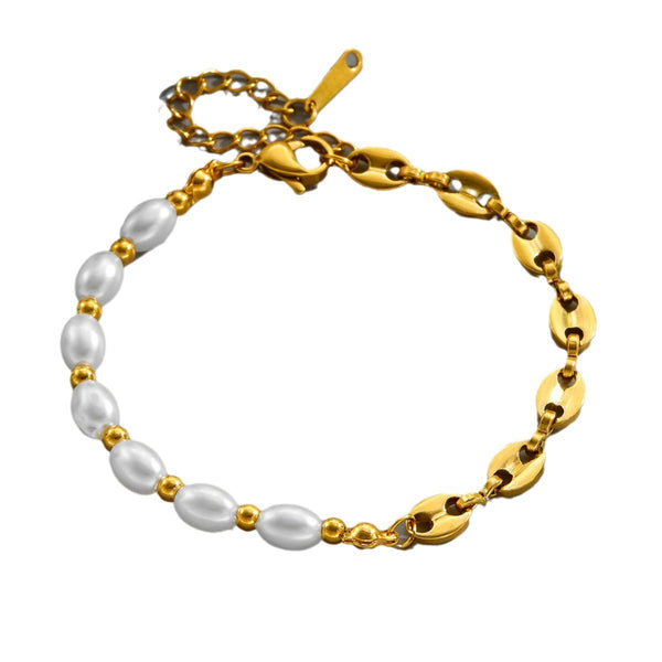 Pearl & Gold Link Charm Bracelet