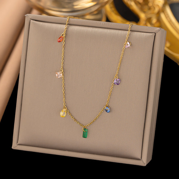 Gold Plated Multicolor Zirconia Necklace