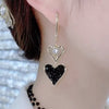 Black Long Heart Earrings