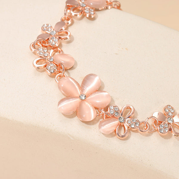 Flower Rose Gold Plated Crystals Bracelet