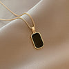 Gold Black Rectangle Stone Necklace