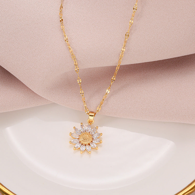 Gold Sunflower Flower Pendant Necklace