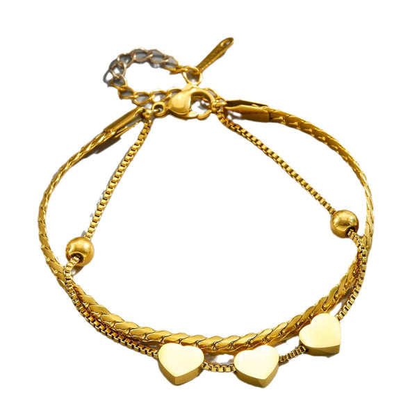 Golden Heart Charm Dual Chain Bracelet