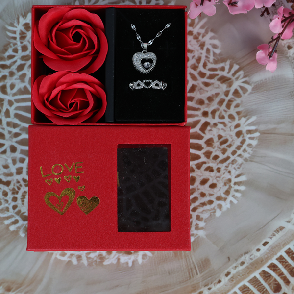 Love Mini Heart Necklace, Ring Set