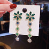 Designer Green Crystal Long Earrings