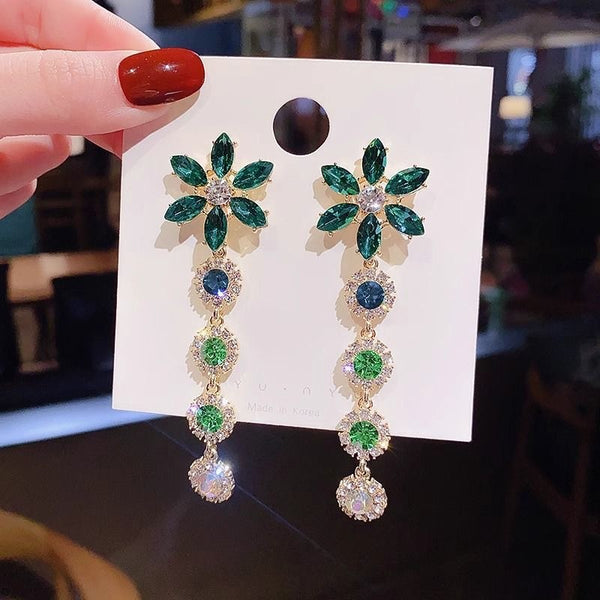 Designer Green Crystal Long Earrings