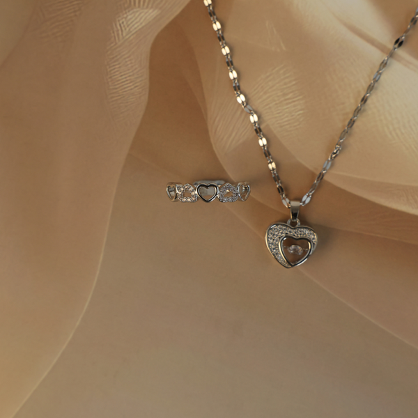 Love Mini Heart Necklace, Ring Set
