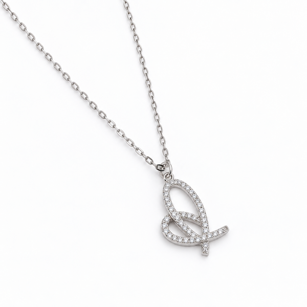 S925 Silver Sparkling Abstract Butterfly Pendant Necklace