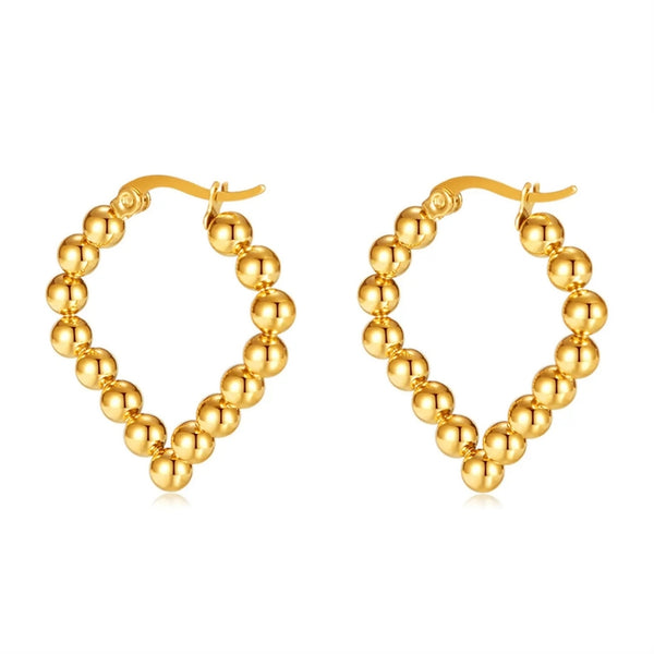 Anti tarnish gold bead hoop earrings