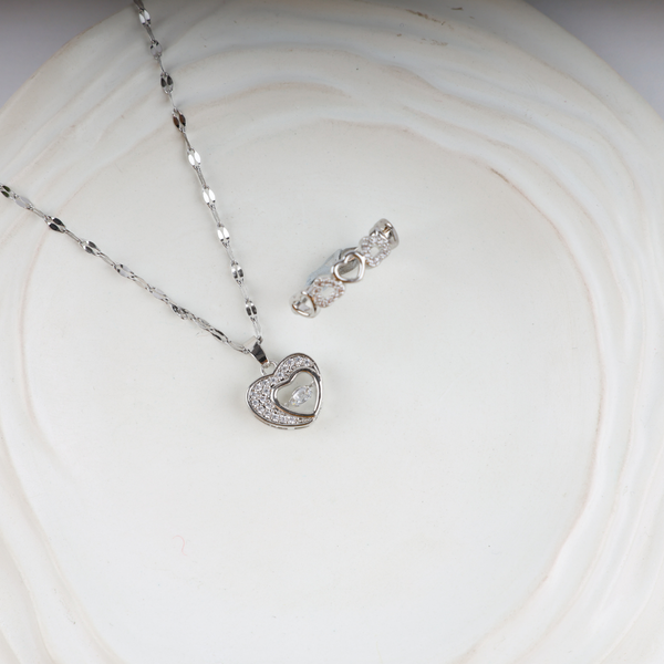 Love Mini Heart Necklace, Ring Set