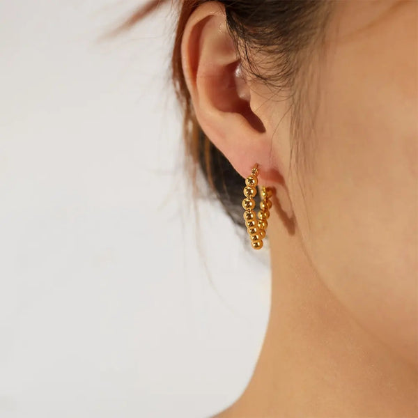 Anti tarnish gold bead hoop earrings