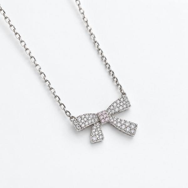 S925 Silver Sparkling Bow Pendant Necklace